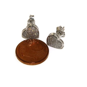 RMB|Argento 925 : coppia di orecchini 9 mm uomo donna bottone cuore pavè zirconi mircosetting