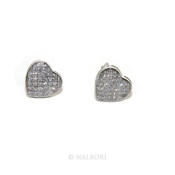 RMB|Argento 925 : coppia di orecchini 9 mm uomo donna bottone cuore pavè zirconi mircosetting