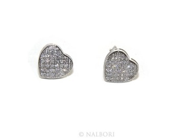 RMB|Argento 925 : coppia di orecchini 9 mm uomo donna bottone cuore pavè zirconi mircosetting