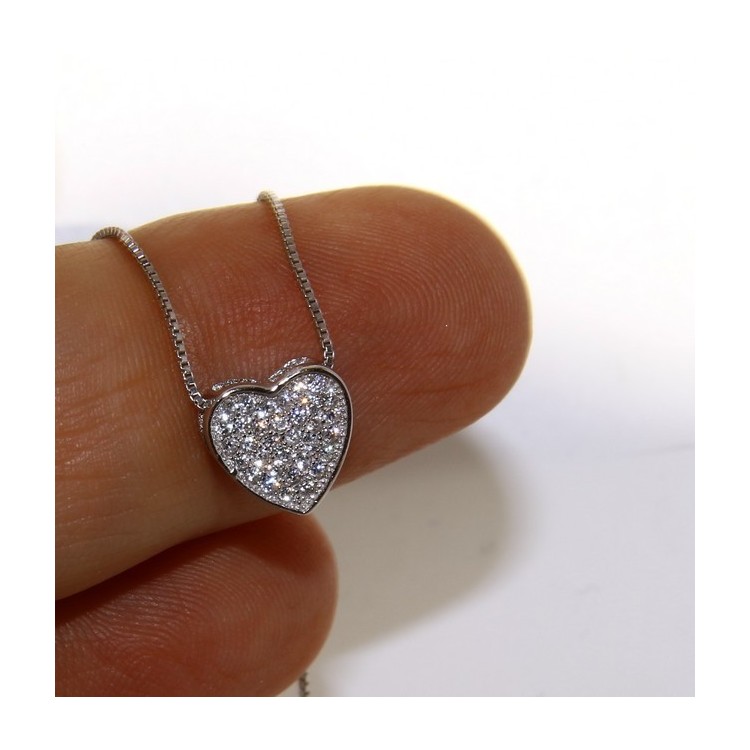 RMB|Argento 925 : Collana Collier donna cuore pavè di zirconi microsetting