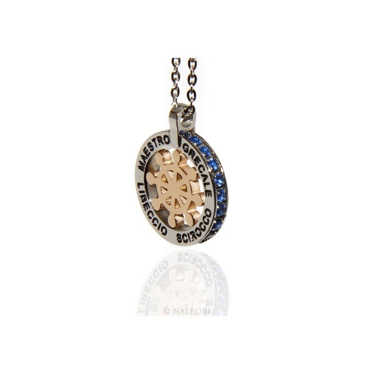 RMB|Steel: forzatina helm pendant necklace with round and twenty zircon gold blue