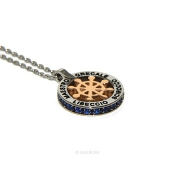 RMB|Steel: forzatina helm pendant necklace with round and twenty zircon gold blue