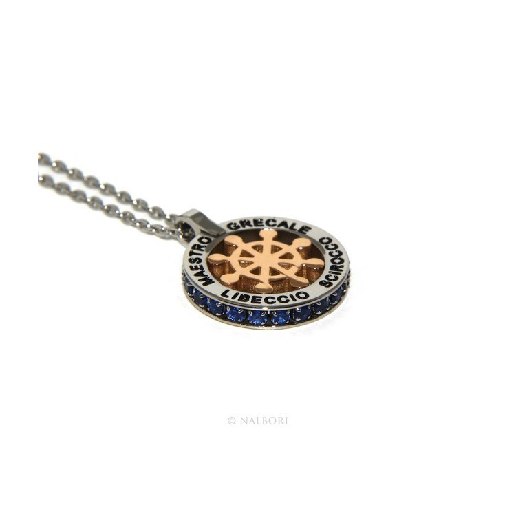 RMB|Steel: forzatina helm pendant necklace with round and twenty zircon gold blue
