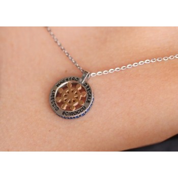 RMB|Steel: helm pendant necklace with round and twenty zircon gold blue