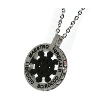 RMB|Steel: forzatina helm pendant necklace with round black twenty zircon white