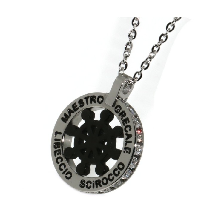 RMB|Steel: forzatina helm pendant necklace with round black twenty zircon white