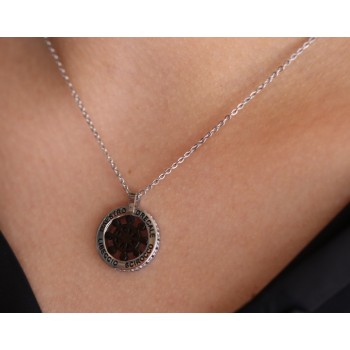 RMB|Steel: forzatina helm pendant necklace with round black twenty zircon white