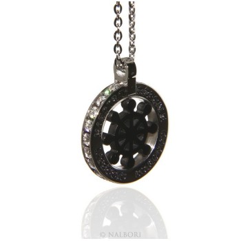 RMB|Steel: forzatina helm pendant necklace with round and twenty zircon gold blue
