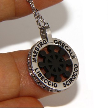 RMB|Steel: forzatina helm pendant necklace with round and twenty zircon gold blue