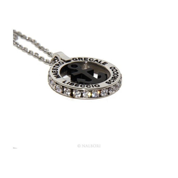 RMB|Steel: forzatina necklace with round pendant STILL and twenty black cubic zirconia