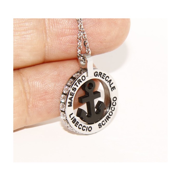 RMB|Steel: forzatina necklace with round pendant STILL and twenty black cubic zirconia