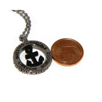RMB|Steel: forzatina necklace with round pendant STILL and twenty black cubic zirconia