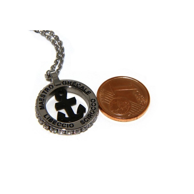 RMB|Steel: forzatina necklace with round pendant STILL and twenty black cubic zirconia