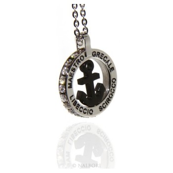 RMB|Steel: forzatina necklace with round pendant STILL and twenty black cubic zirconia