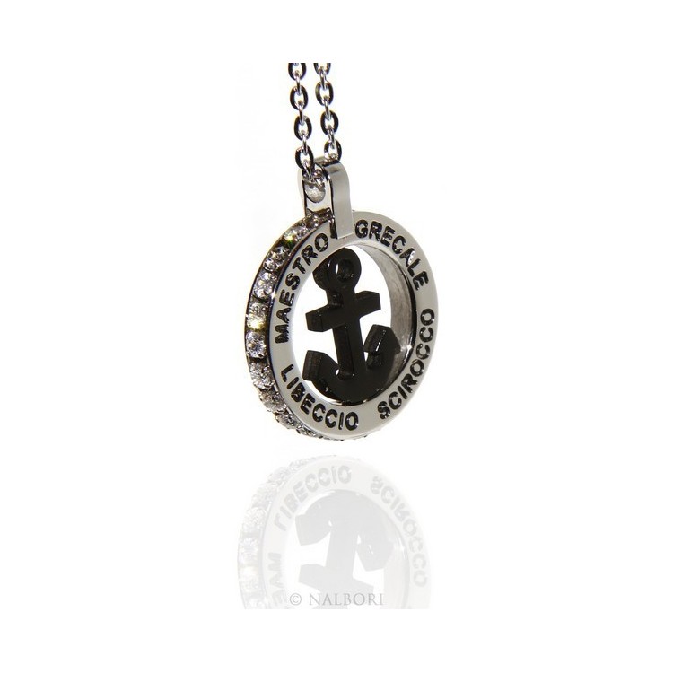 RMB|Steel: forzatina necklace with round pendant STILL and twenty black cubic zirconia