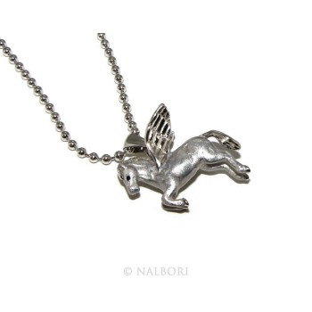 RMB|SILVER 925: 3 mm balls long necklace pendant Pegasus winged horse 3D enamelled