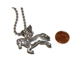 RMB|ARGENTO 925 : lunga collana palline 3 mm pendente pegaso cavallo alato 3D smaltato