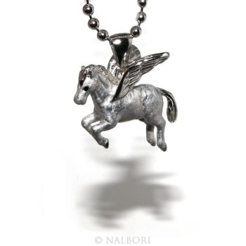 RMB|ARGENTO 925 : lunga collana palline 3 mm pendente pegaso cavallo alato 3D smaltato