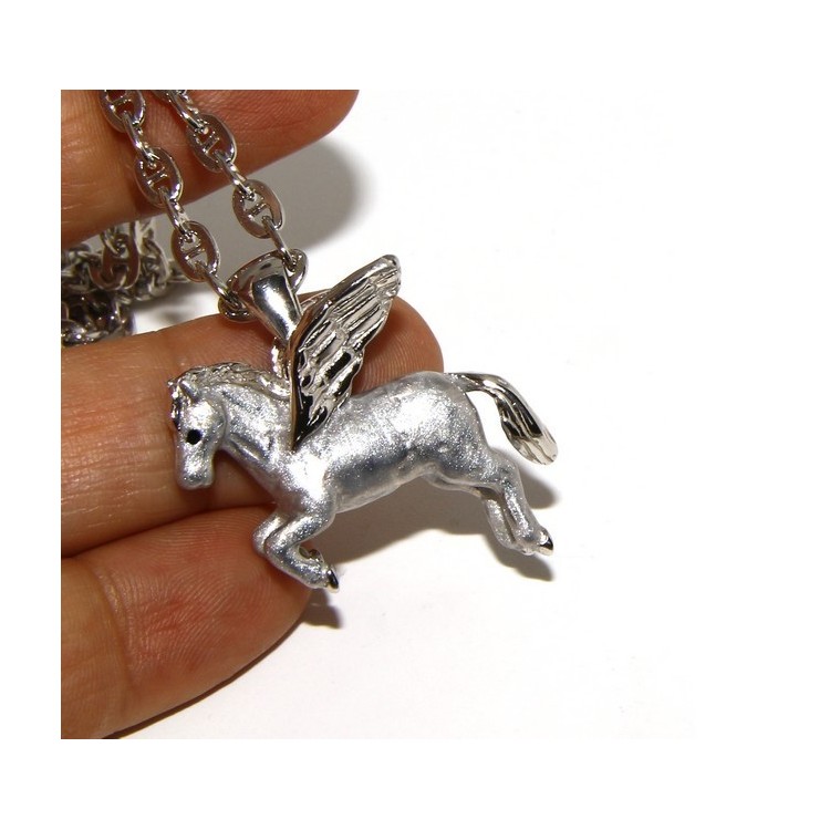 RMB|ARGENTO 925 : lunga collana forzatina 6x8 pendente pegaso cavallo alato 3D smaltato