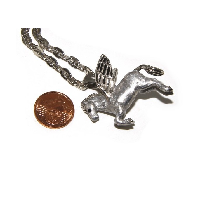 RMB|ARGENTO 925 : lunga collana forzatina 6x8 pendente pegaso cavallo alato 3D smaltato