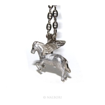 RMB|ARGENTO 925 : lunga collana forzatina 6x8 pendente pegaso cavallo alato 3D smaltato