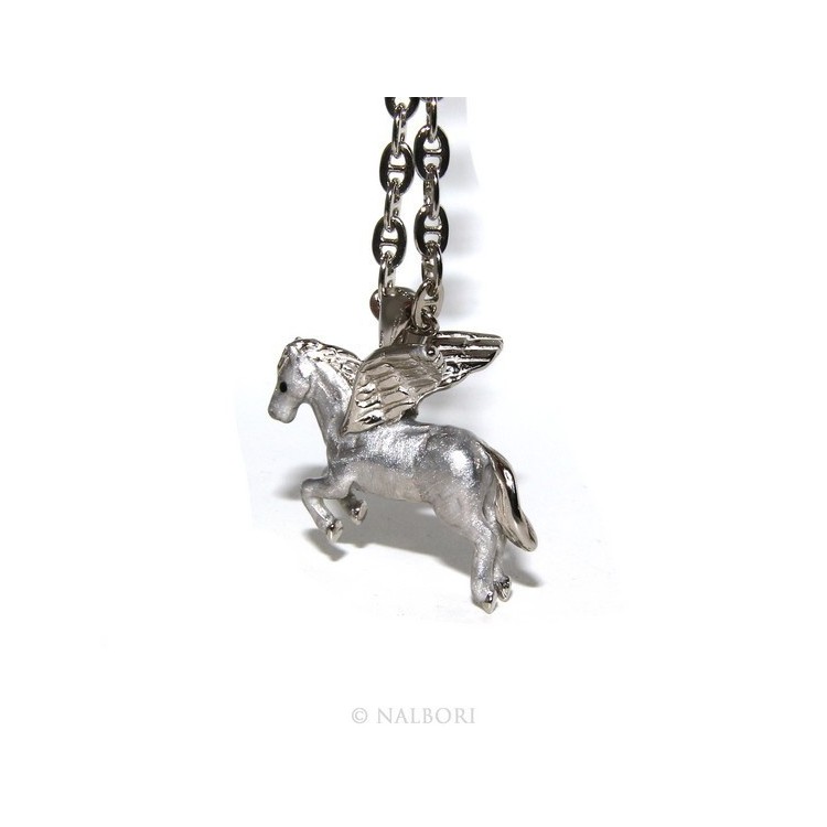 RMB|ARGENTO 925 : lunga collana forzatina 6x8 pendente pegaso cavallo alato 3D smaltato