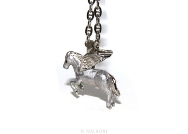 RMB|ARGENTO 925 : lunga collana forzatina 6x8 pendente pegaso cavallo alato 3D smaltato