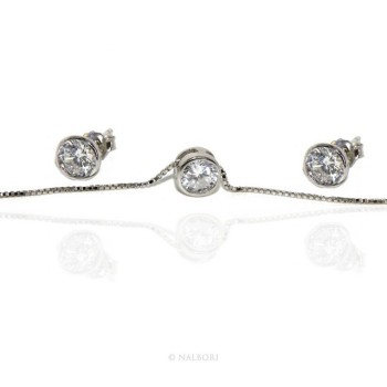 RMB|Argento 925 : Parure cipollino 5 mm punto luce con zircone. Catena veneziana ciondolo passante e Orecchini abbinati