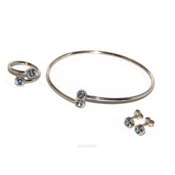 RMB|SILVER 925: Bracelet slave woman earrings natural zircons Ring brilliant blue aquamarine