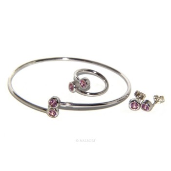 RMB|ARGENTO 925 : Bracciale donna schiava orecchini anello zirconi naturali rosa rosaline brillante