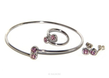RMB|ARGENTO 925 : Bracciale donna schiava orecchini anello zirconi naturali rosa rosaline brillante