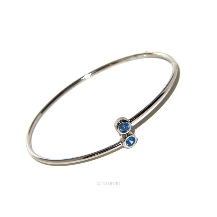 RMB|ARGENTO 925 : Bracciale donna schiava orecchini anello zirconi naturali Blu oltremare chiaro - capri blue brillante
