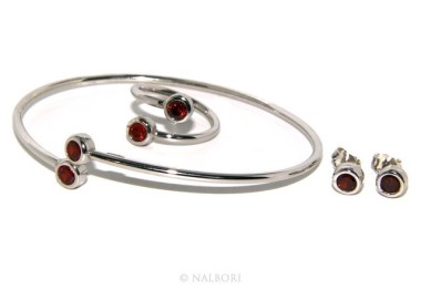RMB|ARGENTO 925 : Bracciale donna schiava orecchini anello zirconi naturali rosso granato (ruby)  brillante