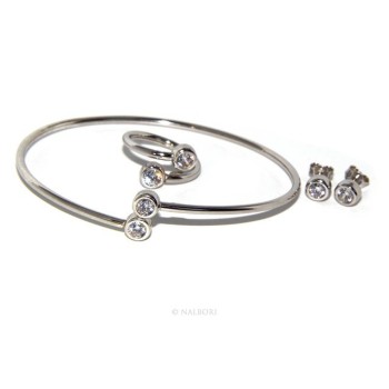 RMB|ARGENTO 925 : Bracciale donna schiava orecchini anello zirconi naturali bianco crystal  brillante