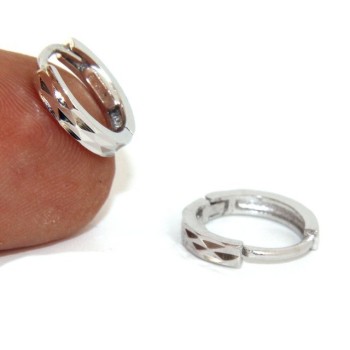 RMB|Argento 925 : orecchini massicci a scattino uomo o donna diamantati piccoli 12,5 mm(un paio)