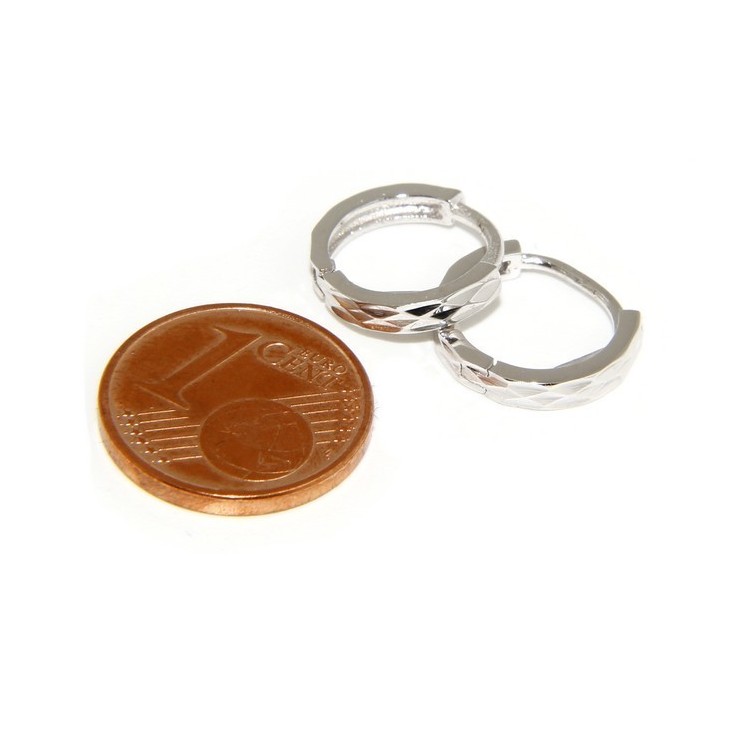 RMB|Argento 925 : orecchini massicci a scattino uomo o donna diamantati piccoli 12,5 mm(un paio)