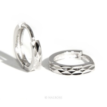 RMB|Argento 925 : orecchini massicci a scattino uomo o donna diamantati piccoli 12,5 mm(un paio)