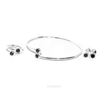 RMB|ARGENTO 925 : Bracciale donna schiava orecchini anello zirconi naturali nero neri brillante