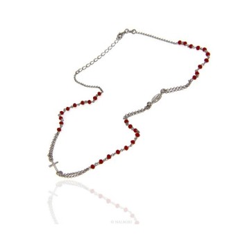 RMB|Rosary Necklace man 925 With red crystal cross and miraculous Madonna 45 + 5 cm