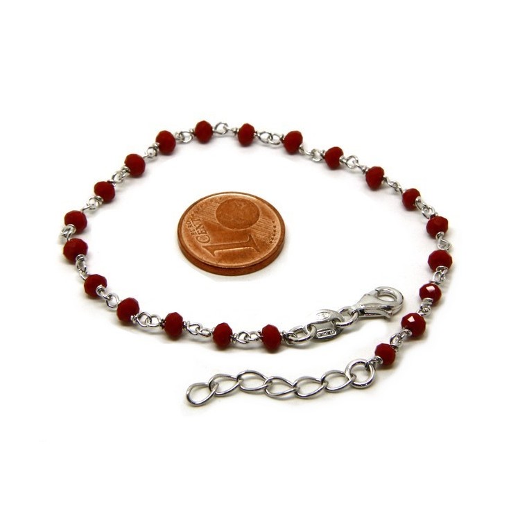 RMB|Bracciale uomo donna Argento 925 Con cristallo rosso 3/ 3,5 mm lavorazione rosario marsigliese fatto a mano