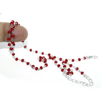 RMB|Necklace man woman 925 With red crystal 3.5 mm machining Marseille rosary handmade 45 + 5