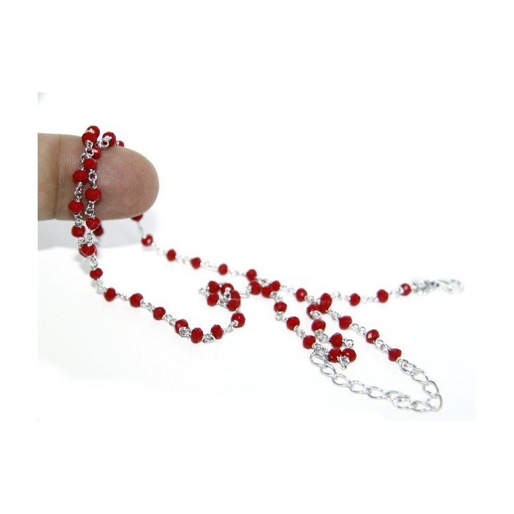 RMB|Necklace man woman 925 With red crystal 3.5 mm machining Marseille rosary handmade 45 + 5