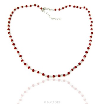 RMB|Collana uomo donna Argento 925 Con cristallo rosso 3,5 mm lavorazione rosario marsigliese fatta a mano 45+5