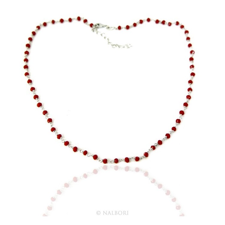 RMB|Necklace man woman 925 With red crystal 3.5 mm machining Marseille rosary handmade 45 + 5