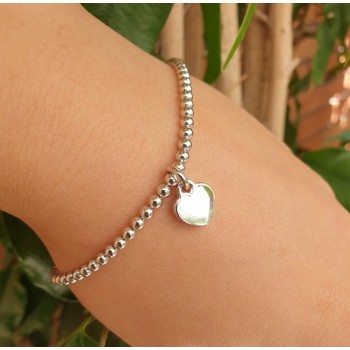 RMB|NALBORI, Bracciale sfere donna in Argento 925 con pendente ciondolo cuore liscio
