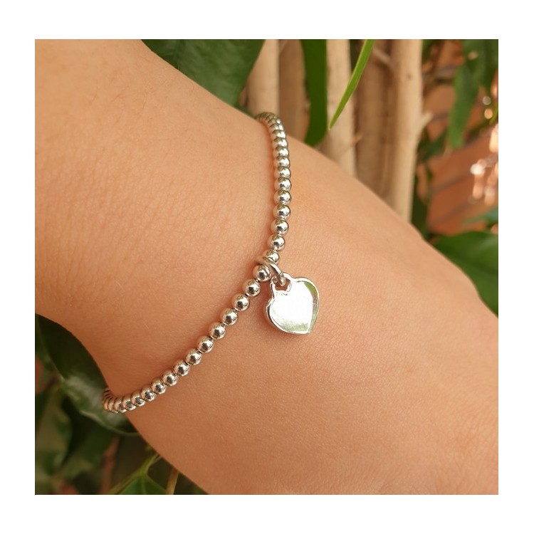 RMB|NALBORI : Bracelet in 925 sterling silver pendant woman balls with smooth heart pendant