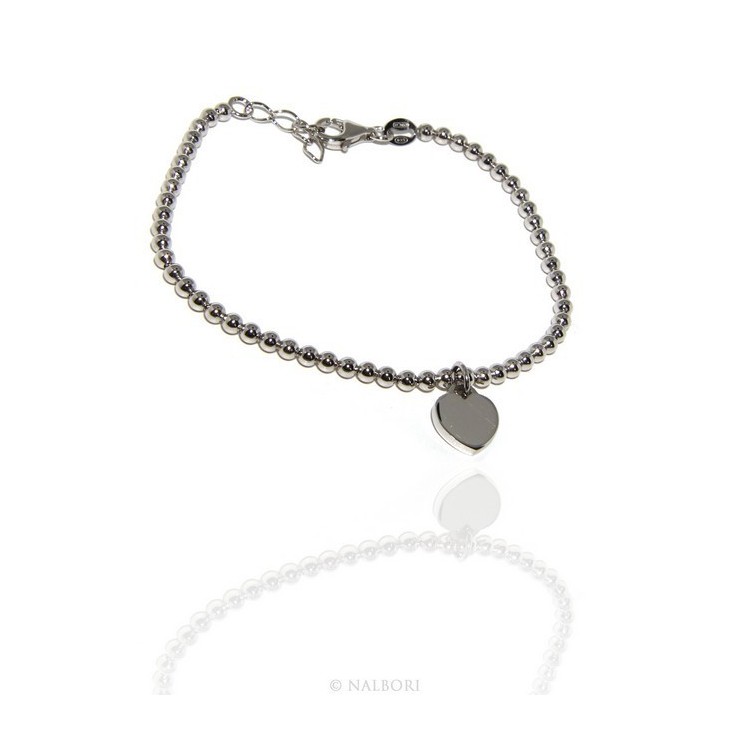 RMB|Bracelet in 925 sterling silver pendant woman balls with smooth heart pendant