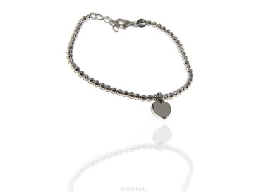 RMB|Bracciale a palline donna in Argento 925 con pendente ciondolo cuore liscio