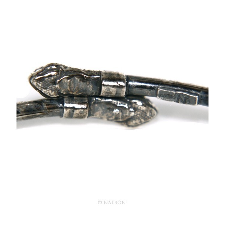 RMB|ARGENTO 925 : Bracciale uomo o donna schiava aperto SERPENTE brunito - Simboli di Nalbori