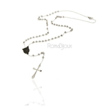 RMB|Acciaio : Collana uomo donna rosario pallini crociera nera e croce lobata liscia